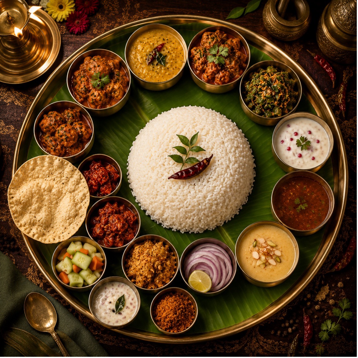 Andhra bhojanam thali on a banana leaf